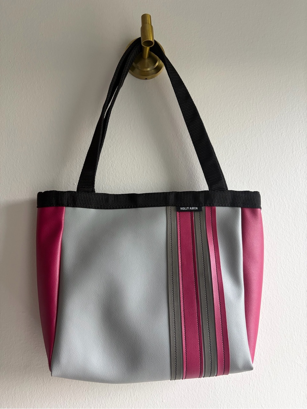 Holly Aiken Pink and Gray Stripe Tote